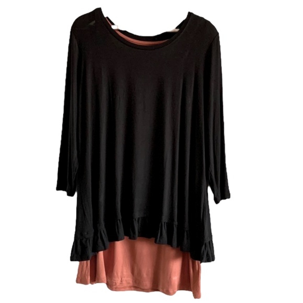 LOGO Lori Goldstein Deluxe Connected Tank 3/4 Sleeve Top Black Copper XL Casual